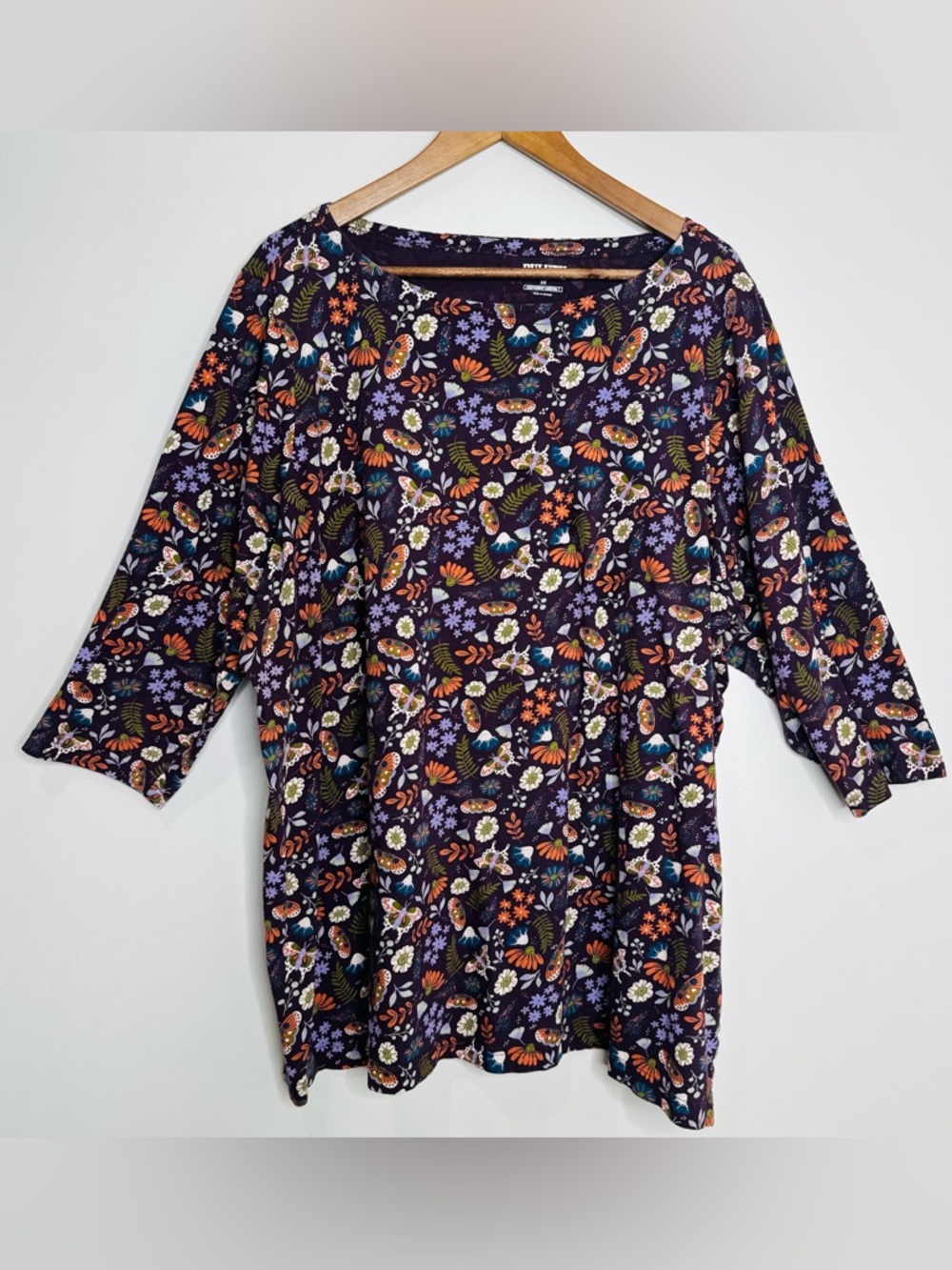 Duluth Trading Women’s 100% Cotton Longtail Tee Purple Moth Forest Printed 3X